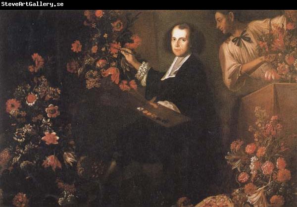 Mario Dei Fiori Self-Portrait with a Servant and Flowers